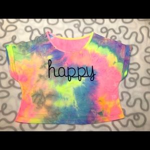 Tie dye crop top with design.